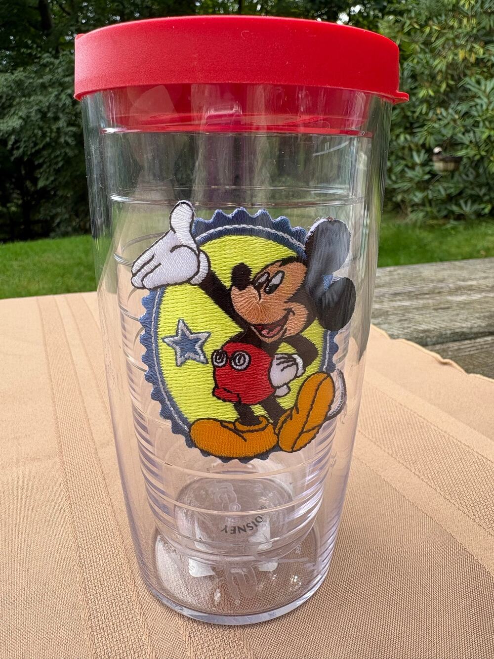 Disney Mickey Mouse Tervis 16 oz Tumbler Embroidered Design Red Lid USA